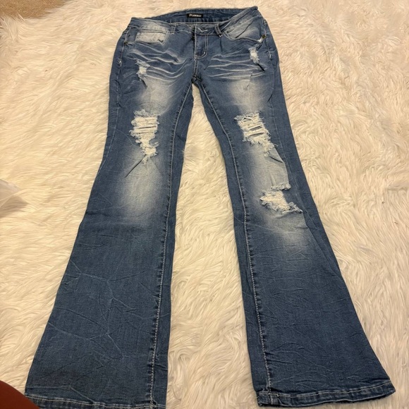 Flamingals Flamingals Flare Bell Bottom Jeans for Women Raw Hem High Waist M - Picture 8 of 13